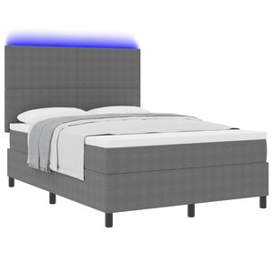 vidaXL Lit à Ressorts avec Matelas & Lumière LED Gris Clair 140x200 cm Tissu Côtelé