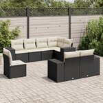 vidaXL Salon de jardin 8 Pièces avec coussins noir résine tressée