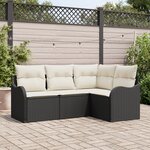 Canapé de Jardin 4 Pièces avec Coussins Noir Rattan en Poly