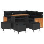 Ensemble de sofa de jardin 9 pièces avec coussins Noir Poly Rattan Acacia