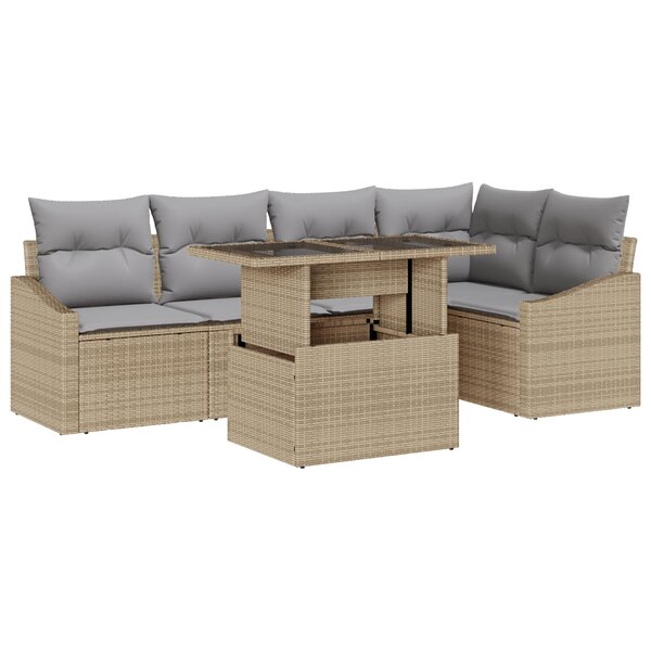 vidaXL Ensemble de salon de jardin 6 pièces avec coussins en rotin poly beige