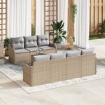 Canapé de jardin 8 pièces avec coussins beige poly rattan acacia