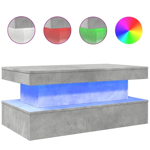 vidaXL Table basse avec lumières LED gris béton 90x50x40 cm
