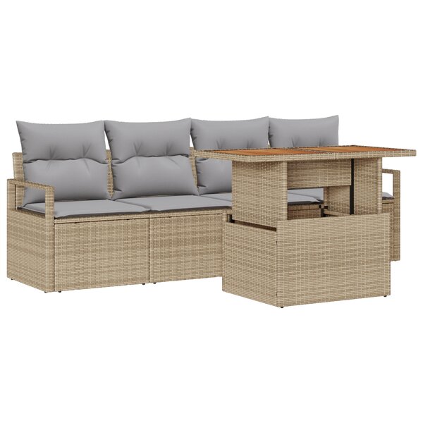 Ensemble de Canapé de Jardin vidaXL 5 Pièces avec Coussins Beige Rattan Poly Acacia