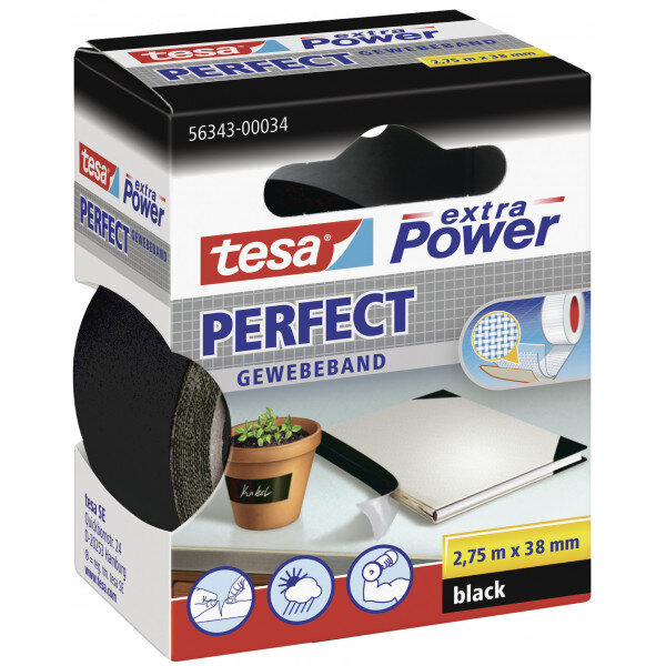Ruban adhésif toilé réparation fixation tesa power effect 2 75m x 38mm noir