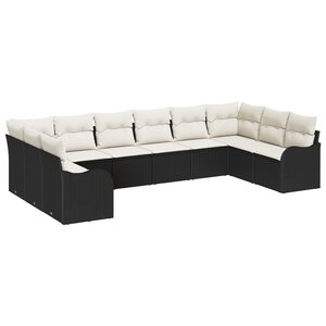 Ensemble de canapés de jardin 10 pièces avec coussins en poly rattan noir