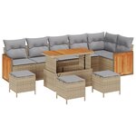 Canapé de Jardin de 10 Pièces avec Coussins Beige Poly Rattan Acacia