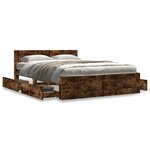 vidaXL Cadre de lit et tête de lit sans matelas chêne fumé 140x200 cm