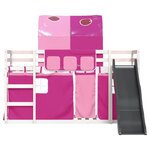 vidaXL Lit superposé avec toboggan et rideaux rose 90x200 cm