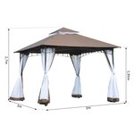 Tonnelle barnum style colonial double toit toile moustiquaires amovibles 3L x 3l x 2 7H m métal époxy polyester chocolat et blanc