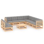 Salon de jardin meuble d'extérieur ensemble de mobilier 10 pièces avec coussins bois de pin massif 02_0014993