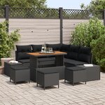 Ensemble de canapé de jardin 9 pièces avec coussins en noir poly rotin