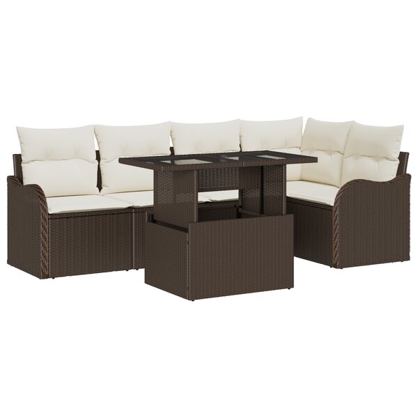 Ensemble de 6 pièces de canapé de jardin avec coussins en rattan poly marron