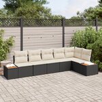 Ensemble de canapés de jardin vidaXL 6 pièces avec coussins noir poly rattan acacia