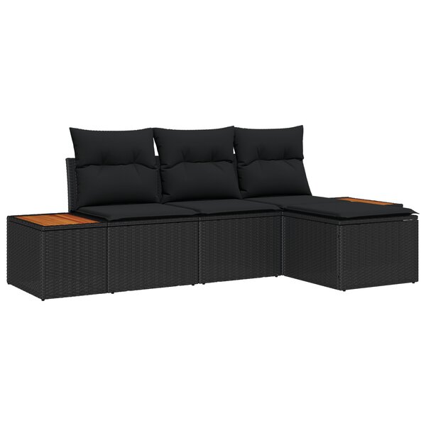 vidaXL Ensemble de Canapés de Jardin 4 Pièces avec Coussins Noir Rattan Poly Acacia