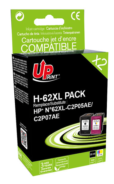 Pack UPrint compatible HP 62 XL 2 cartouches