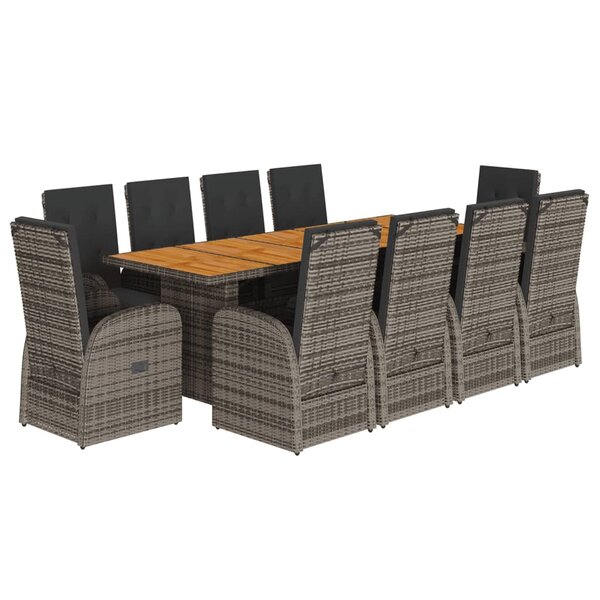 vidaXL Ensemble à manger de jardin 11Pièces avec coussins gris poly rotin
