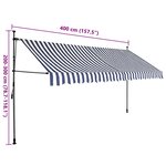 vidaXL Auvent manuel rétractable avec LED 400 cm Bleu et blanc