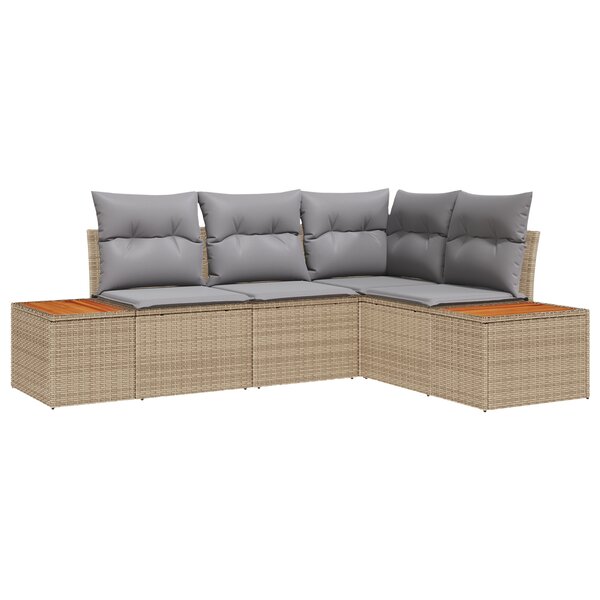 vidaXL Ensemble de Canapés de Jardin 4 Pièces avec Coussins Beige Poly Rotin Acacia