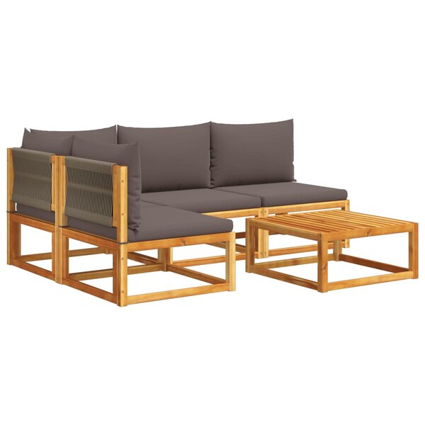 vidaXL Salon de jardin avec coussins 5 Pièces Bois d'acacia solide