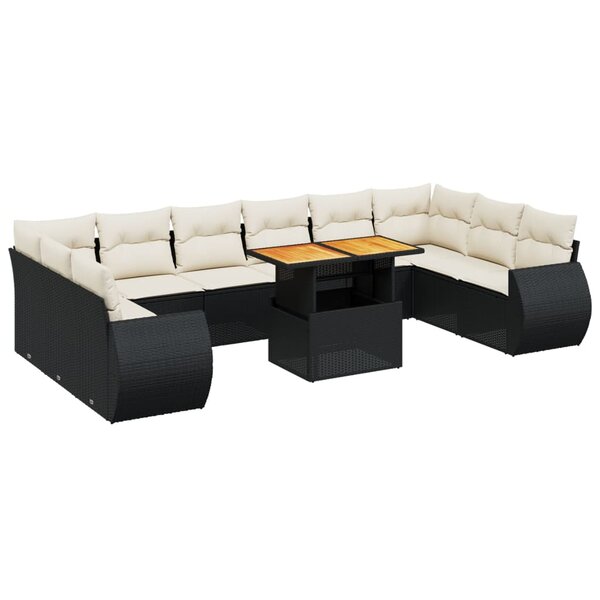 vidaXL Salon de jardin 11 Pièces avec coussins noir résine tressée