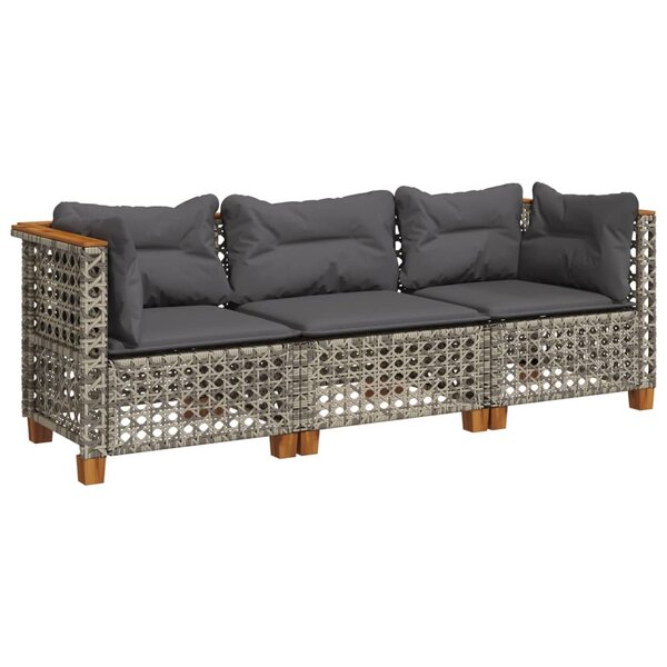 vidaXL Canapé de jardin avec coussins 3 places gris résine tressée