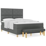 vidaXL Lit avec Sommier et Banc Gris Foncé 160x200 cm Tissu