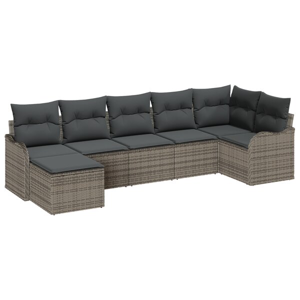 Ensemble de Canapés de Jardin 7 Pièces avec Coussins Gris Poly Rotin