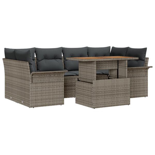 vidaXL Ensemble de canapé de jardin 7 pièces avec coussins gris en poly rattan et acacia