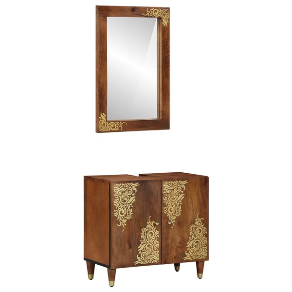 Ensemble de meubles de salle de bain 2 pièces en bois de mangue massif