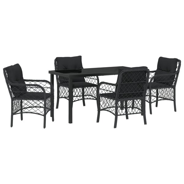 vidaXL Ensemble de repas de jardin 5 pièces avec coussins en rattan poly noir