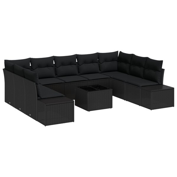 vidaXL Canapé de jardin 10 pièces avec coussins en poly rotin beige