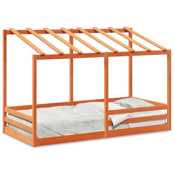 vidaXL Lit pour enfants et toit cire marron 80x200 cm bois massif pin