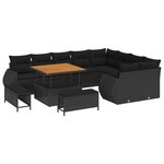 Set de canapé de jardin 12 pièces avec coussins Noir Rotin Poly Acacia