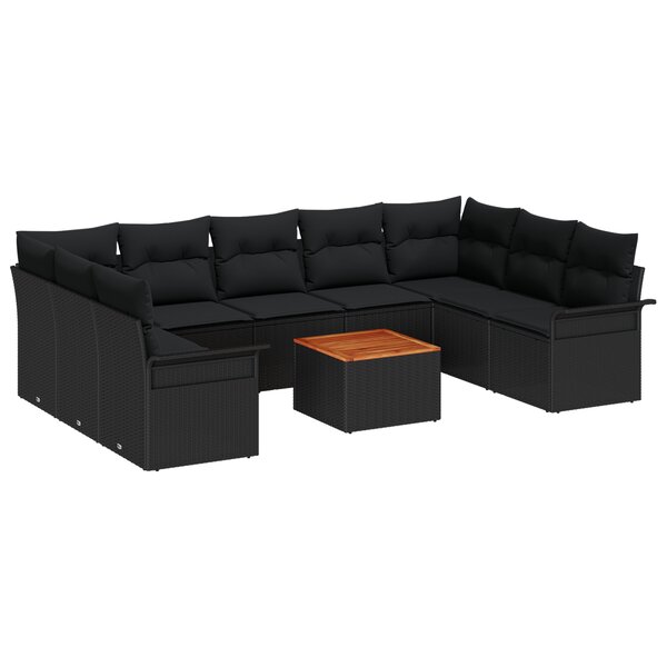 vidaXL Ensemble de 10 pièces de sofa de jardin avec coussins Noir Poly Rotin Acacia