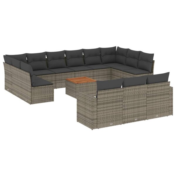 vidaXL Salon de jardin avec coussins 14 Pièces gris résine tressée