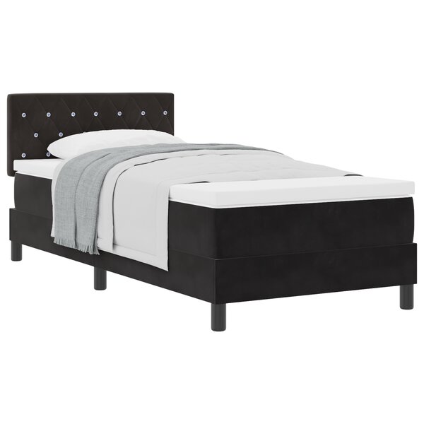 Lit à sommier box avec matelas noir 90x200 cm en velours