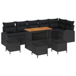 Ensemble de canapés de jardin vidaXL 10 pièces avec coussins noir poly rotin acacia