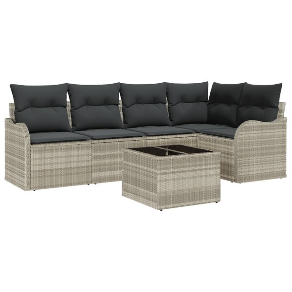 Set de canapé de jardin vidaXL 6 pièces avec coussins Gris Poly Rotin
