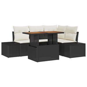 vidaXL Ensemble de salle à manger de jardin 5 pièces avec coussins Noir Poly Rattan Acacia