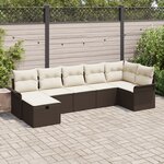 vidaXL Ensemble de canapé de jardin 7 pièces avec coussins en rotin poly marron