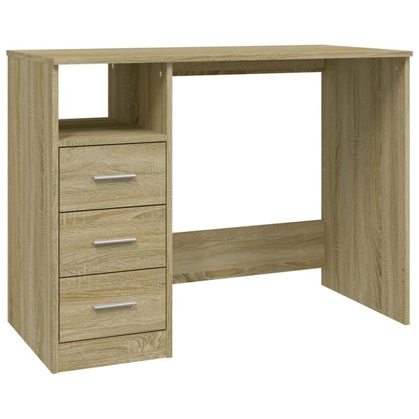 Bureau table poste de travail meuble d'ordinateur informatique étude avec tiroirs chêne sonoma 102 x 50 x 76 cm bois d'ingénierie brun 02_0023468