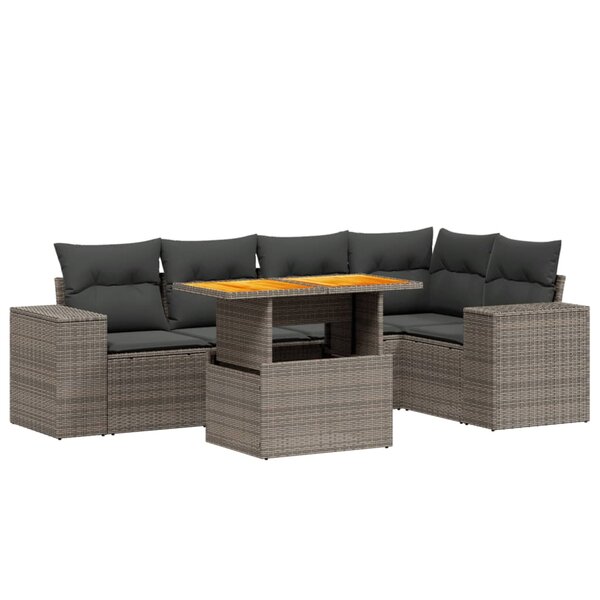 vidaXL Salon de jardin 6 Pièces avec coussins gris résine tressée