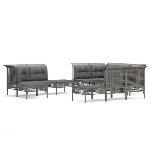 vidaXL Salon de jardin 11 Pièces avec coussins Gris Résine tressée