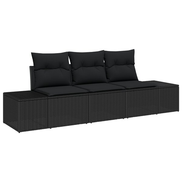 vidaXL Ensemble de Canapé de Jardin 3 Pièces avec Coussins Noir Poly Rotin