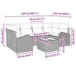 Ensemble de sofa de jardin 7 pièces avec coussins beige poly rattan