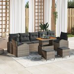 Ensemble de canapé de jardin 10 pièces avec coussins gris poly rattan acacia