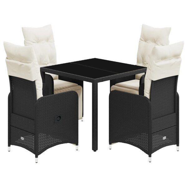vidaXL Ensemble de bistro de jardin 5 Pièces coussins noir poly rotin