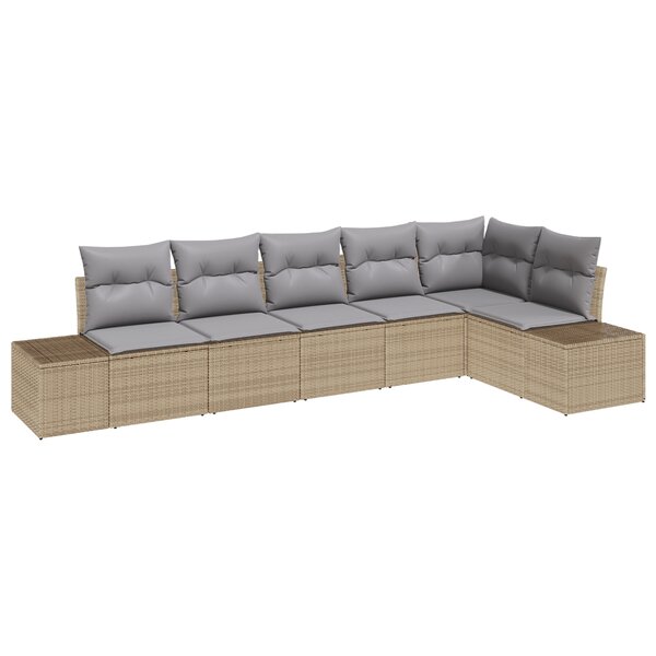 vidaXL Ensemble de Canapés de Jardin 6 Pièces avec Coussins Beige en Rotin Synthétique