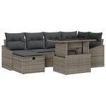 vidaXL Ensemble de Canapé de Jardin 7 Pièces avec Coussins Gris Poly Rattan